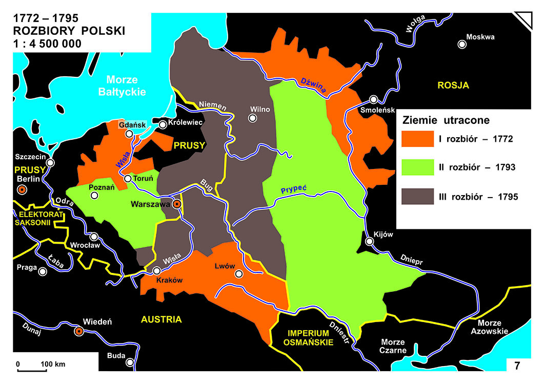 Mapa - Rozbiory Polski (1772-1795