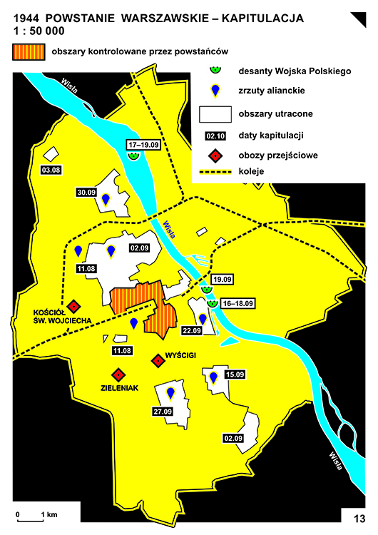 Mapa - Powstanie warszawskie - kapitulacja (1944)